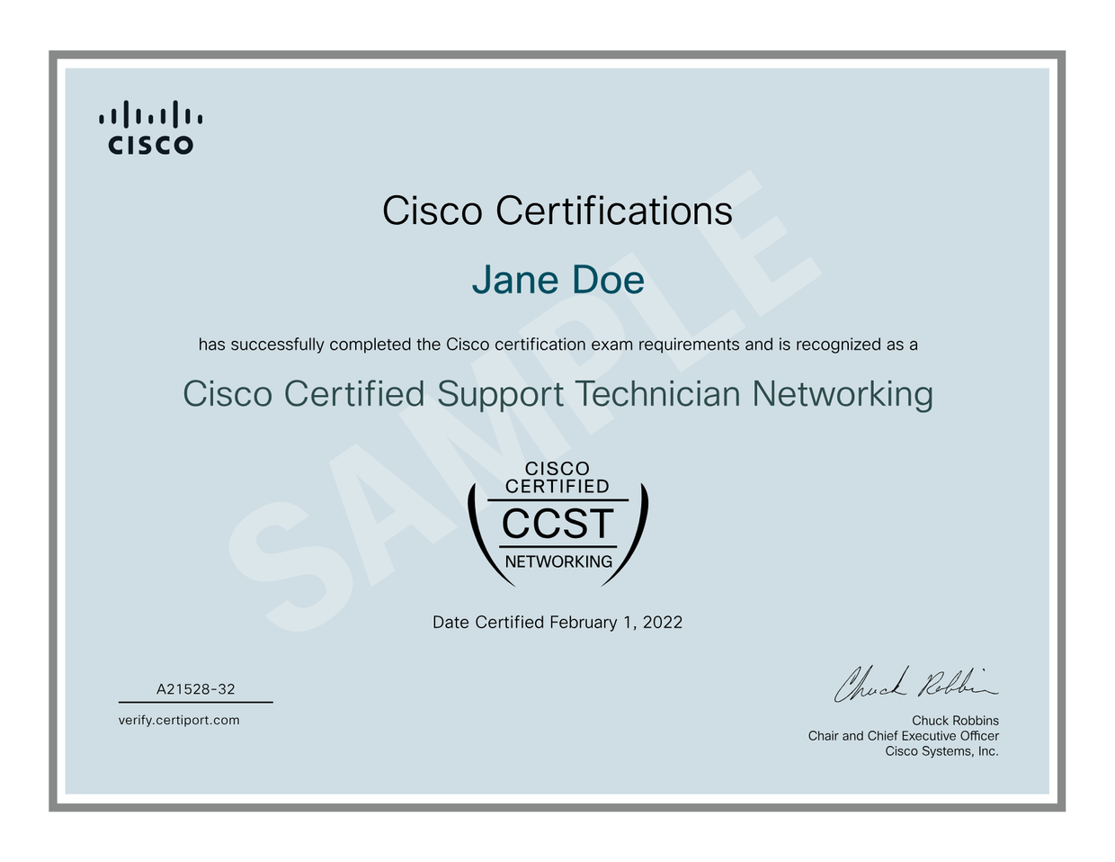 Cisco · Networking — sample certificate