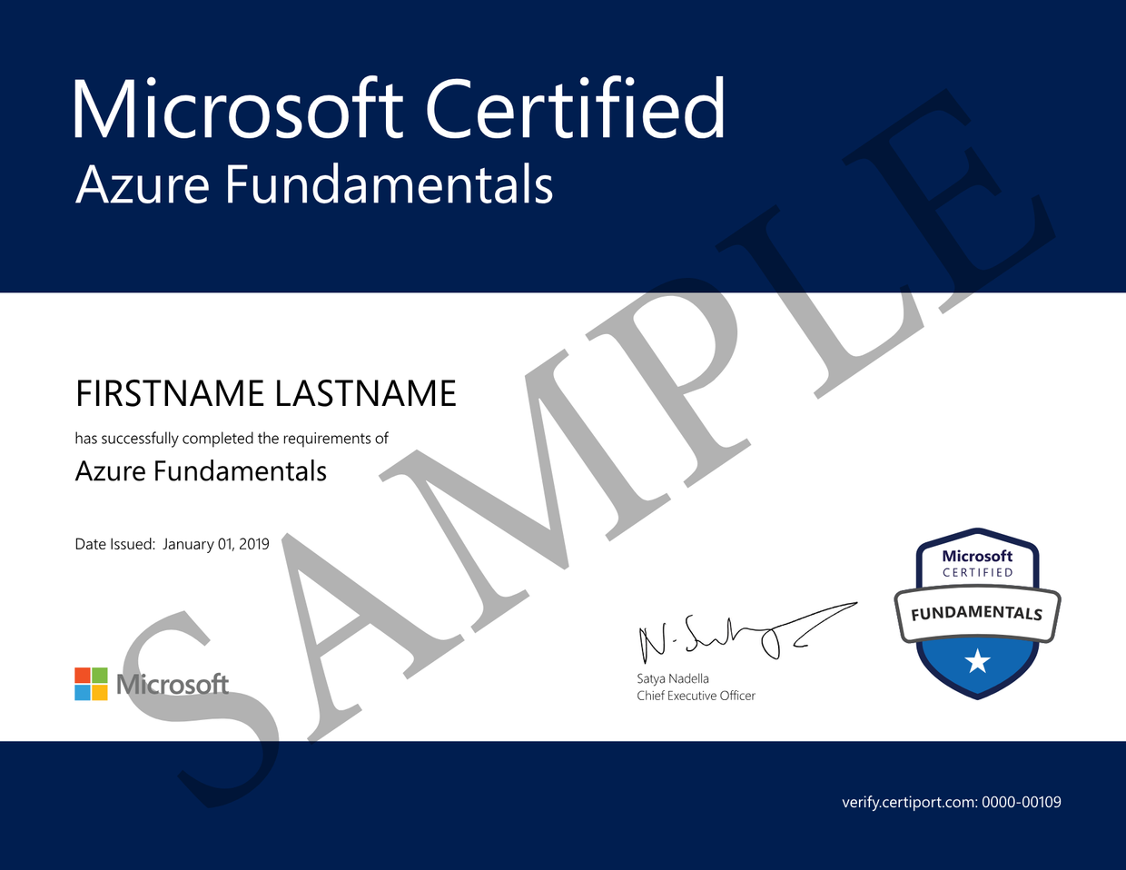 Microsoft Certified — sample certificate